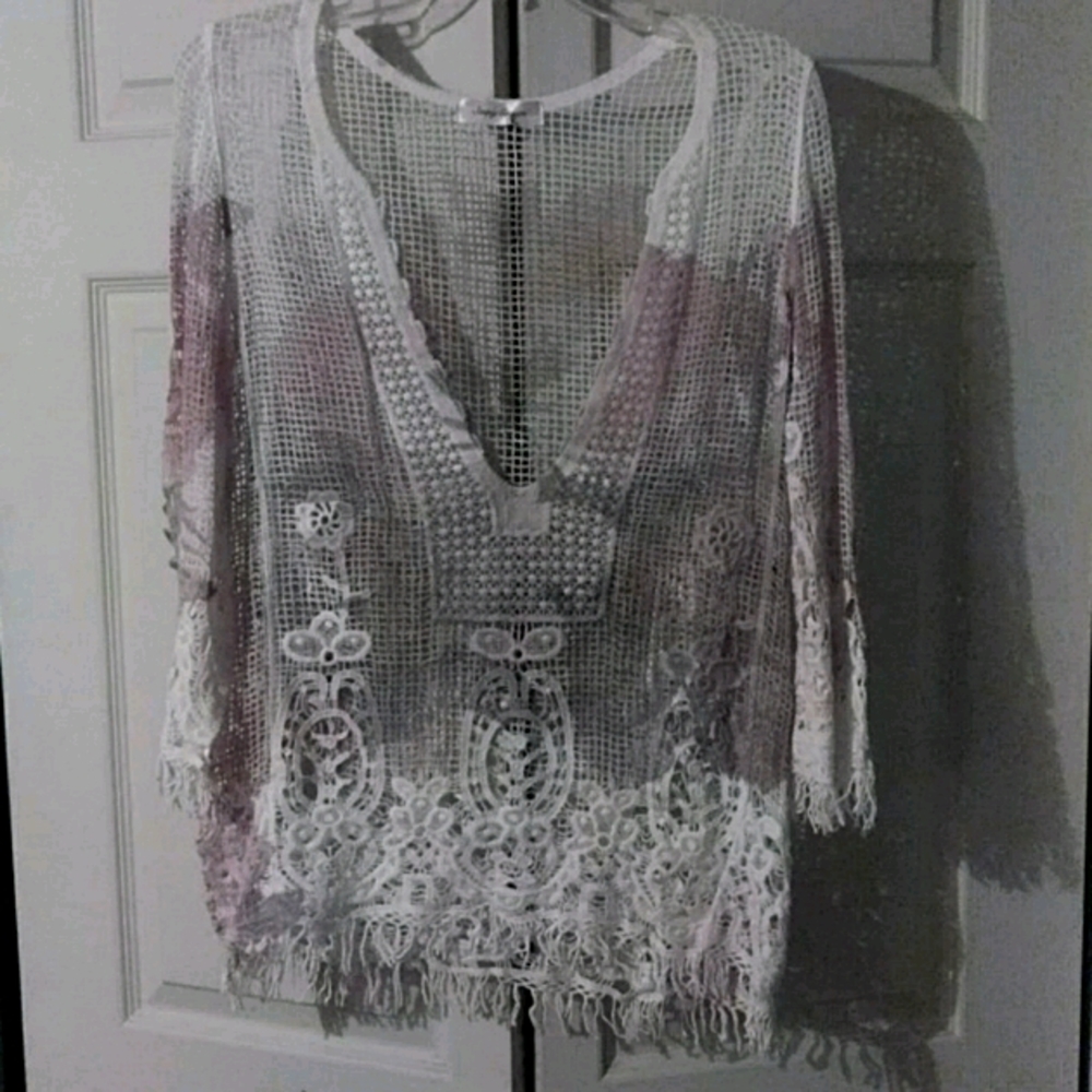 White and Pink Lace Women Top